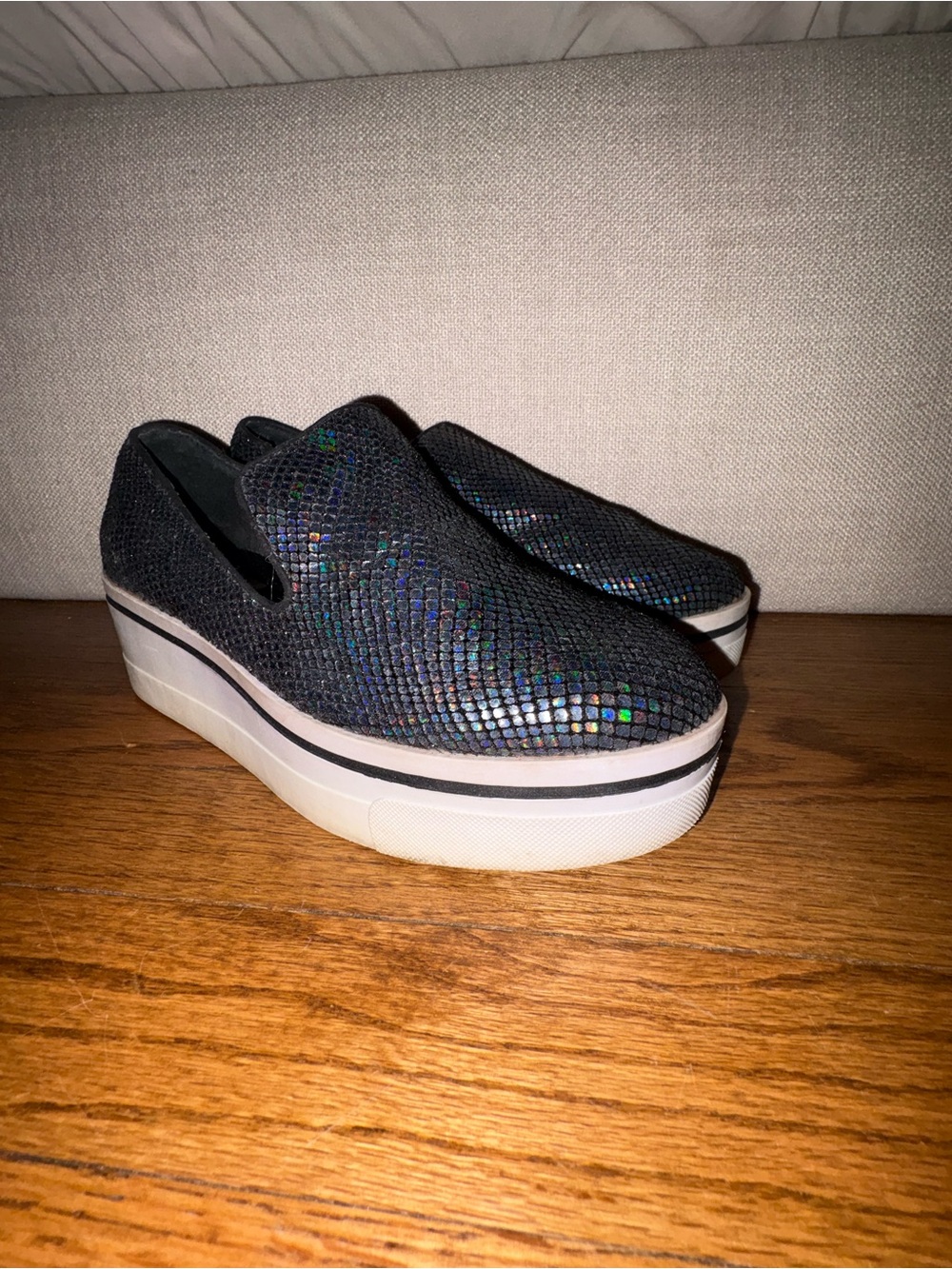 Steve Madden Slip-On Platform Mules in Iridescent Black Snake-Print - Picture 10 of 11
